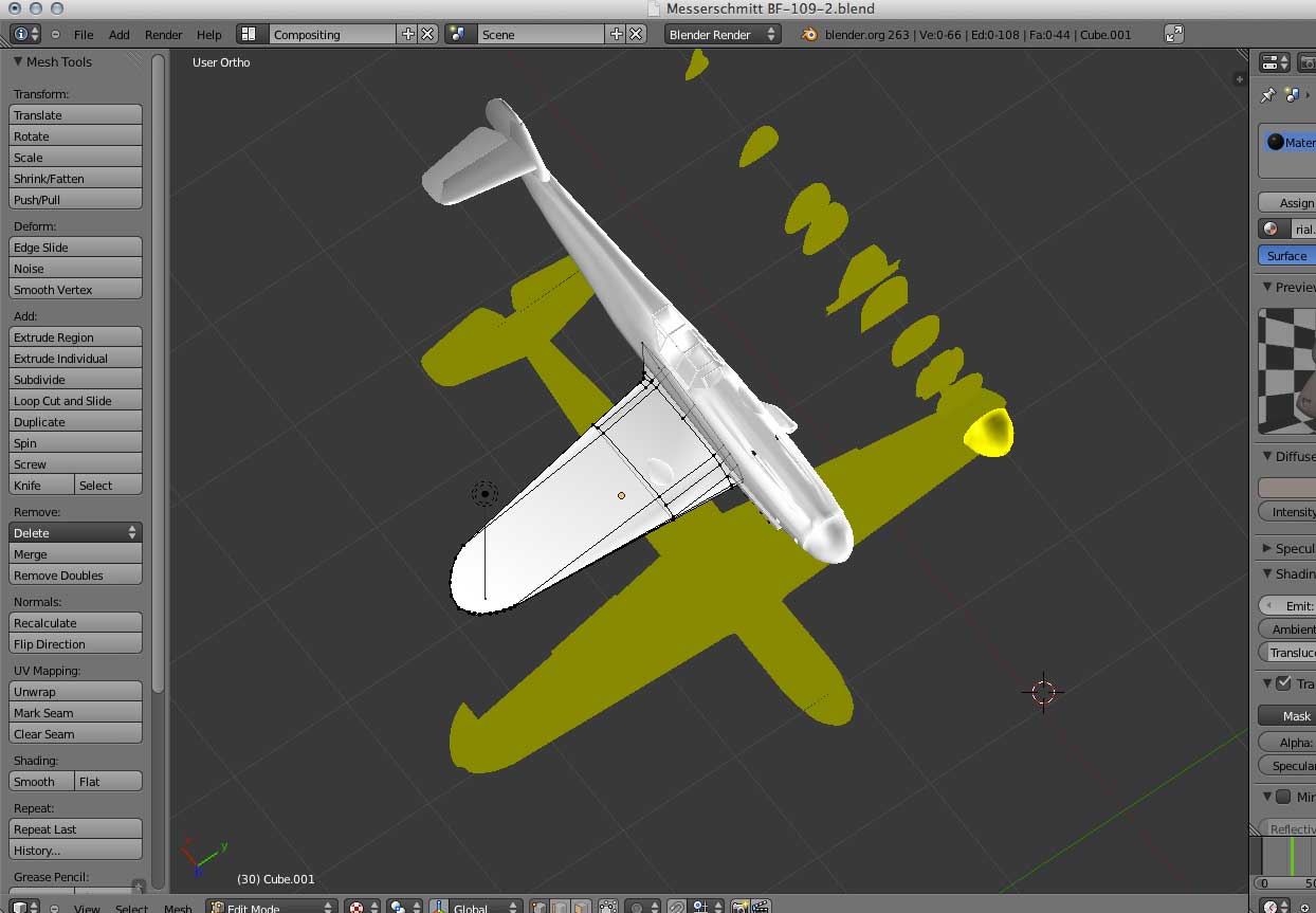 Constructing the 3D model in Blender using the imported Illustrator vectors as reference.